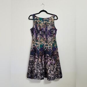 Elegant Purple and Green Floral Midi Dress